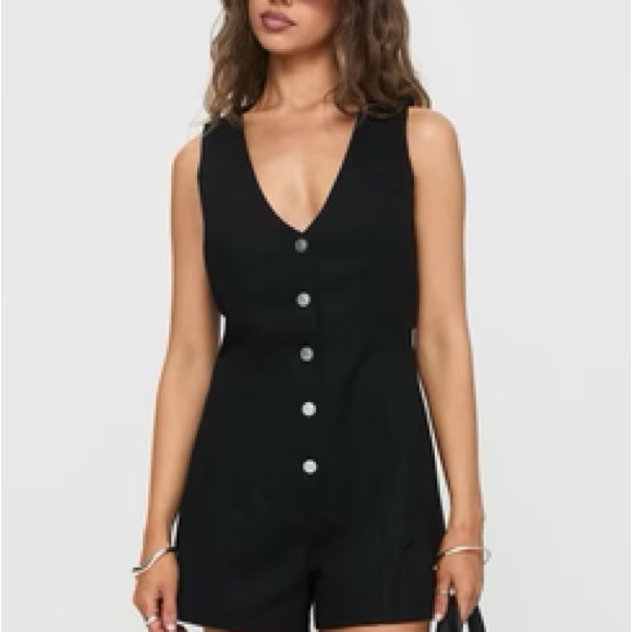 Princess Polly Damico Black Sleeveless Button-Up Romper - Picture 1 of 10